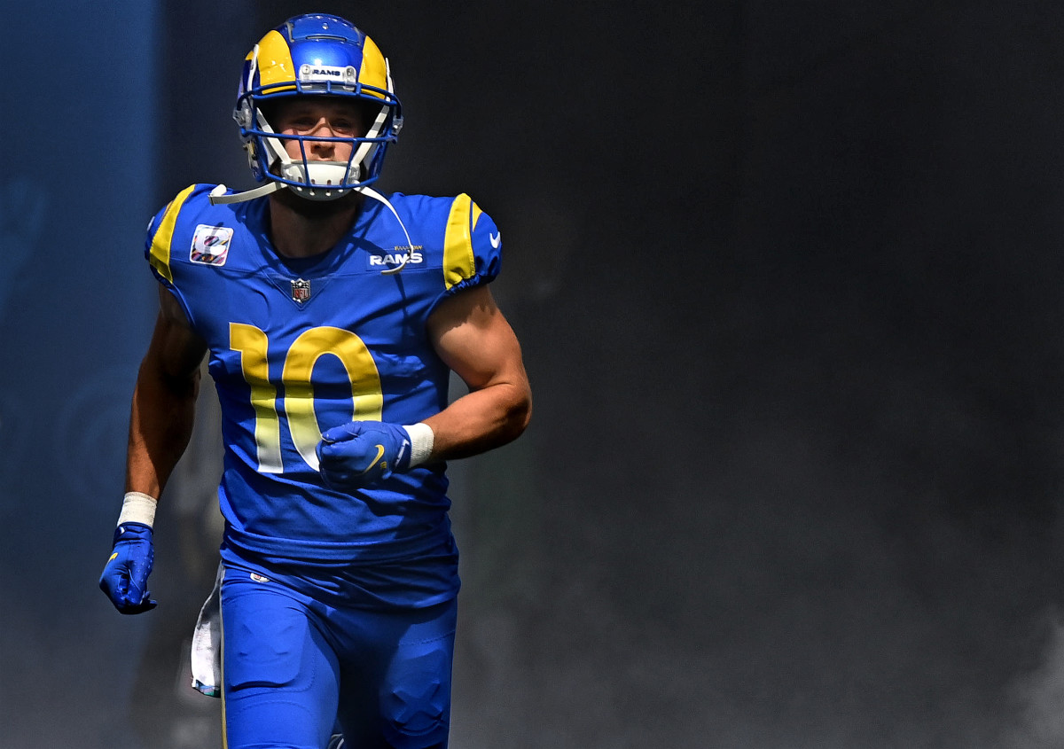 Cooper Kupp jogs onto the field pre-game